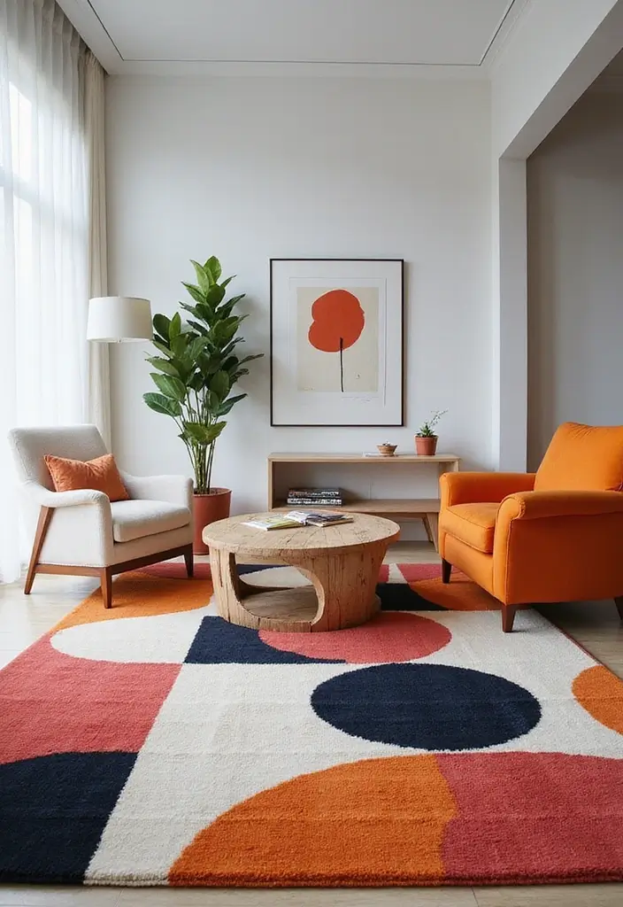 29 Checkered Rug Living Room Ideas That Add Fun Contrast - 6. Bold Geometric Statements