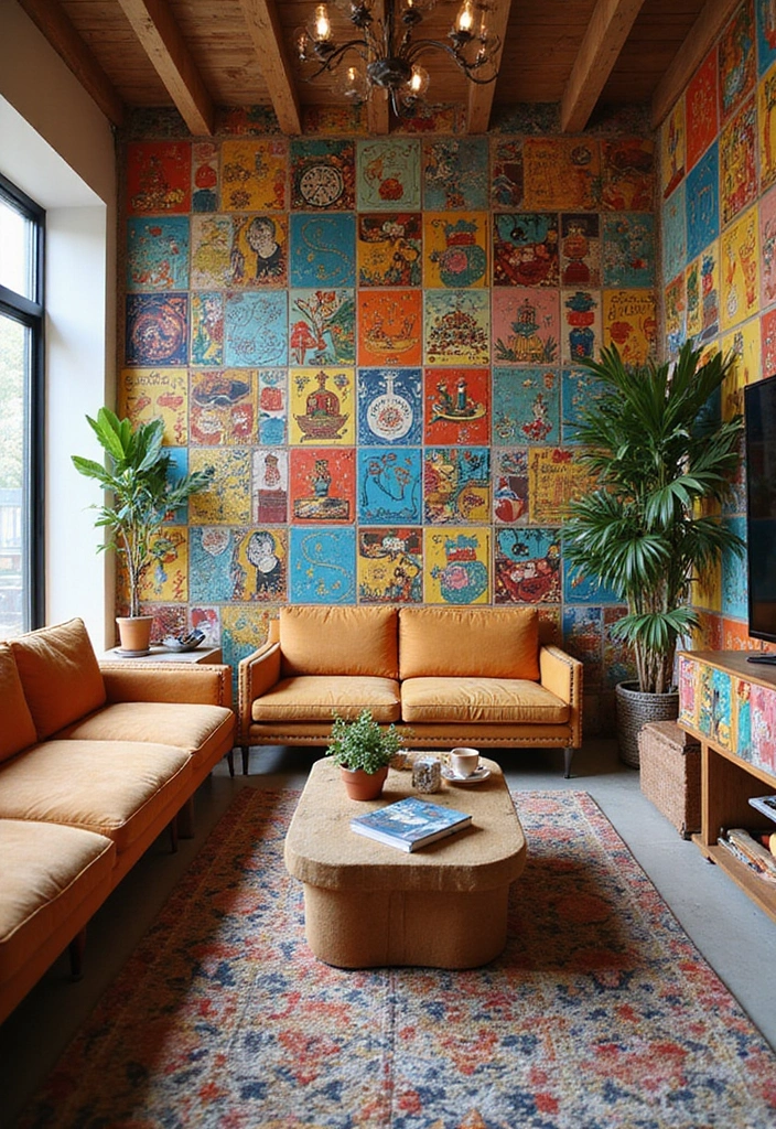 29 Interior Wall Tiles Living Room Ideas That Add Texture and Shine - 11. Colorful Painted Tiles