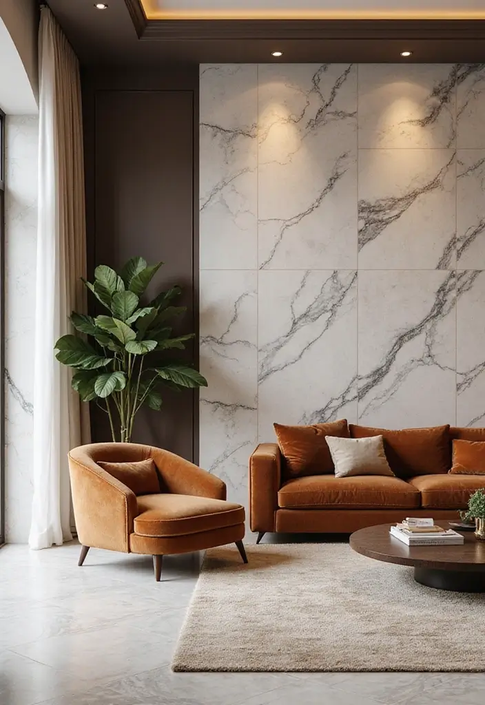 29 Interior Wall Tiles Living Room Ideas That Add Texture and Shine - 12. Luxury Marble Tiles