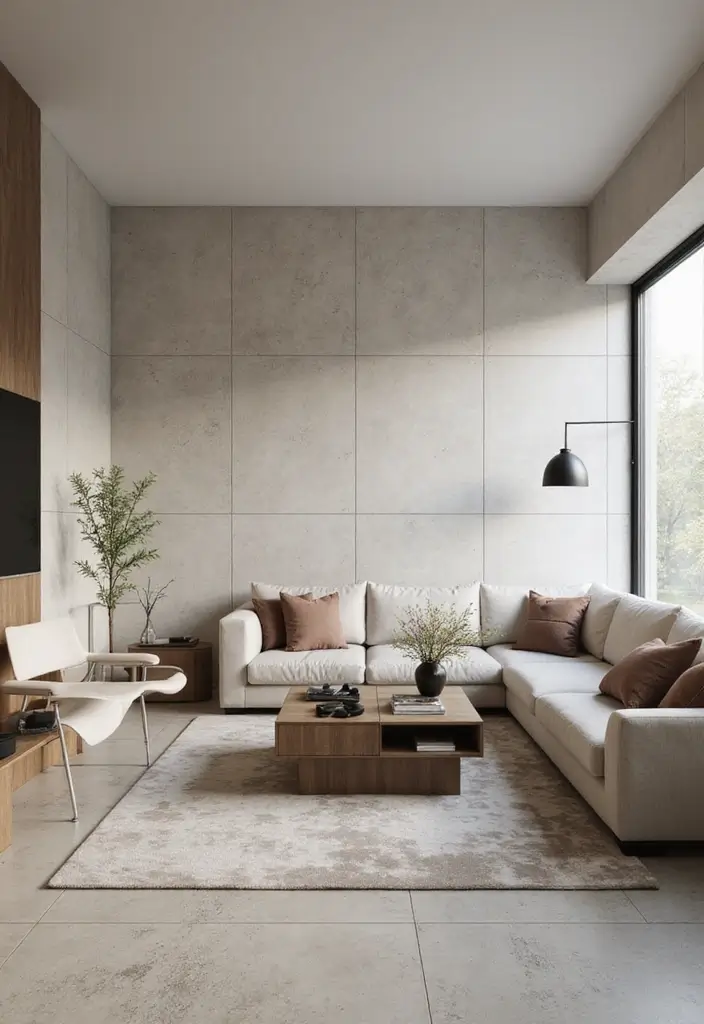 29 Interior Wall Tiles Living Room Ideas That Add Texture and Shine - 13. Large Format Tiles