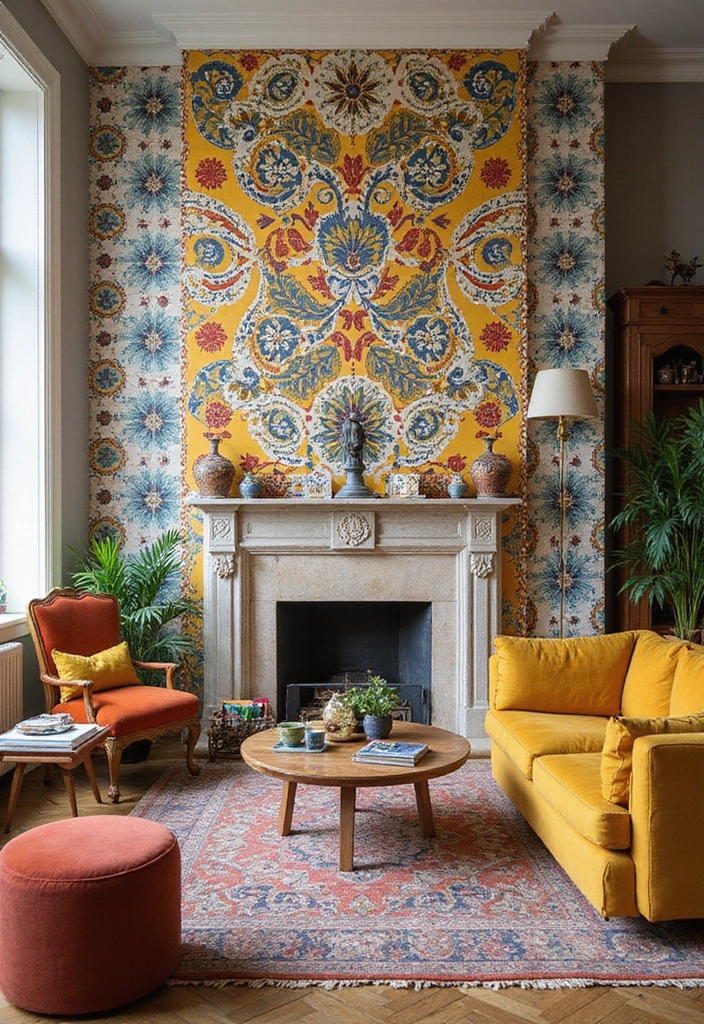 29 Interior Wall Tiles Living Room Ideas That Add Texture and Shine - 18. Bold Patterned Tiles