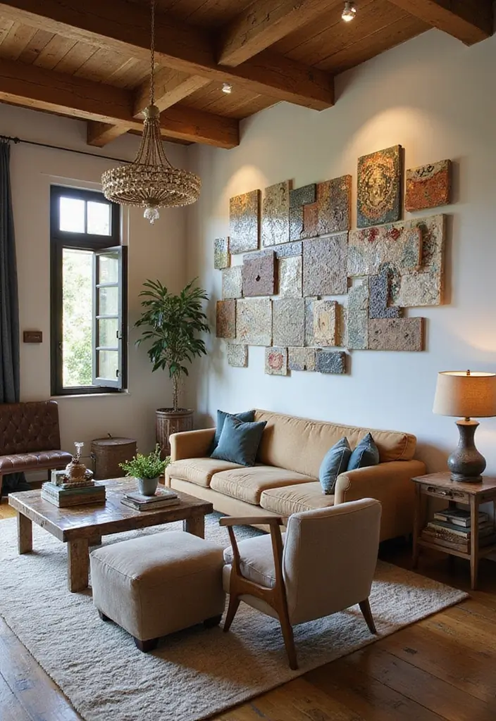 29 Interior Wall Tiles Living Room Ideas That Add Texture and Shine - 21. Artistic Tile Installations