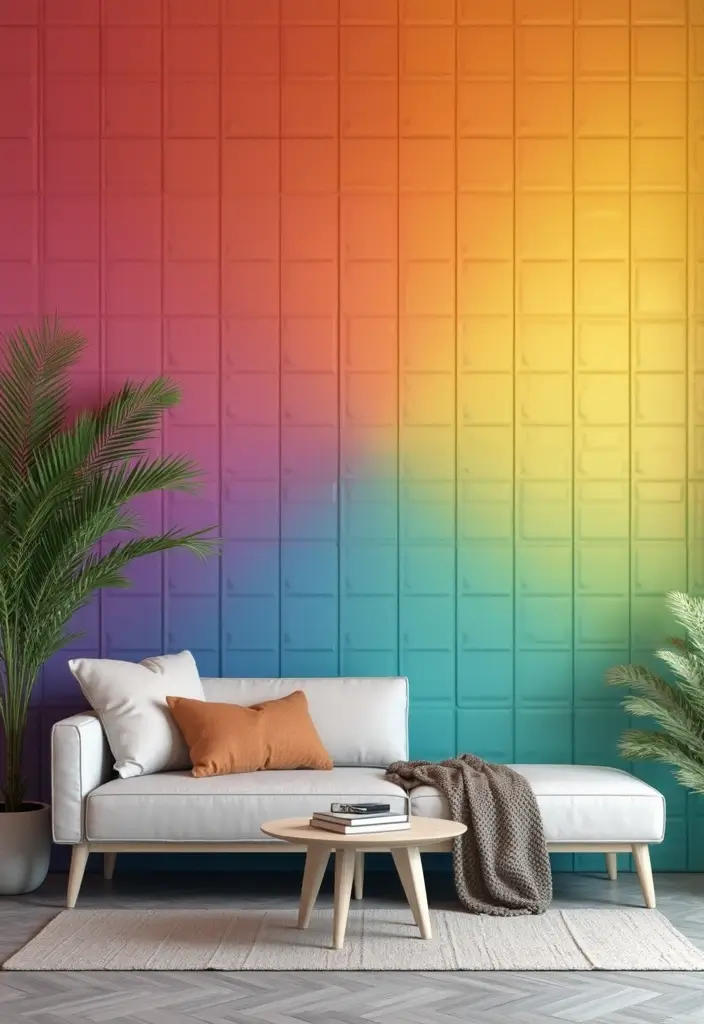 29 Interior Wall Tiles Living Room Ideas That Add Texture and Shine - 23. Color-Gradient Tiles