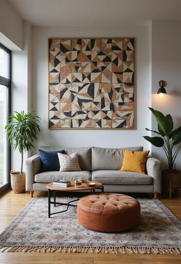 29 Interior Wall Tiles Living Room Ideas That Add Texture and Shine - 25. Geometric Pattern Tiles