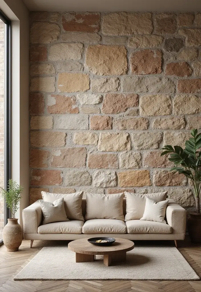 29 Interior Wall Tiles Living Room Ideas That Add Texture and Shine - 3. Textured Stone Tiles