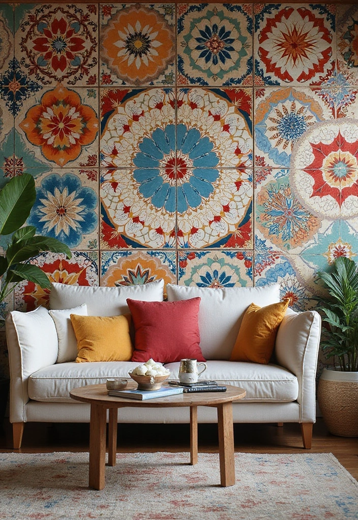 29 Interior Wall Tiles Living Room Ideas That Add Texture and Shine - 9. Eco-Friendly Cement Tiles