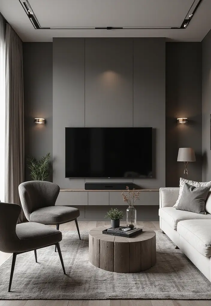 29 Living Room Ideas TV Wall Designs That Feel Smart and Sleek - 12. Monochromatic Shades