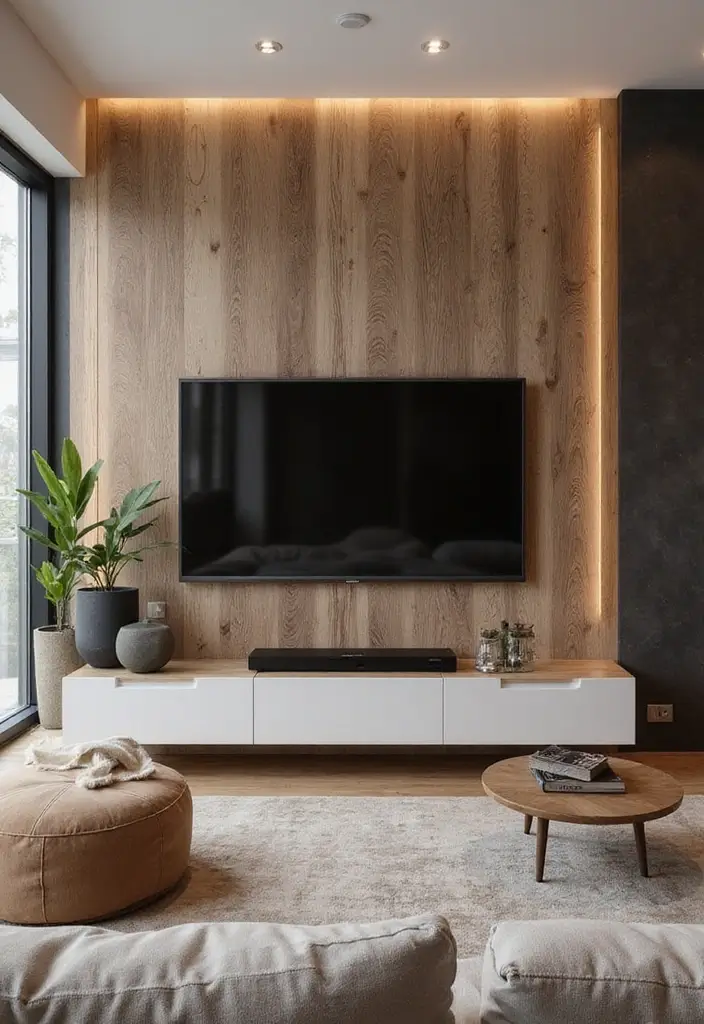 29 Living Room Ideas TV Wall Designs That Feel Smart and Sleek - 13. Textured Backgrounds