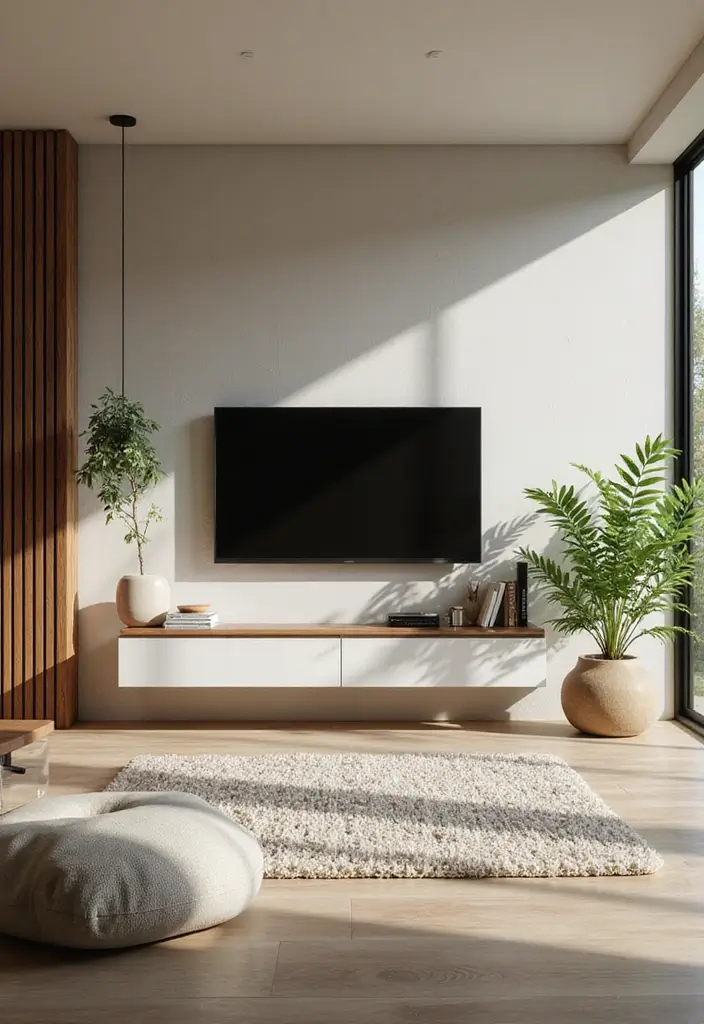 29 Living Room Ideas TV Wall Designs That Feel Smart and Sleek - 21. Nature-Inspired Decor