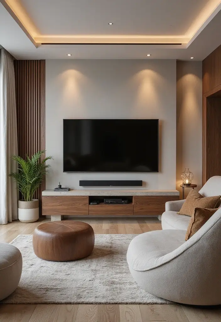 29 Living Room Ideas TV Wall Designs That Feel Smart and Sleek - 24. Fluid Lines