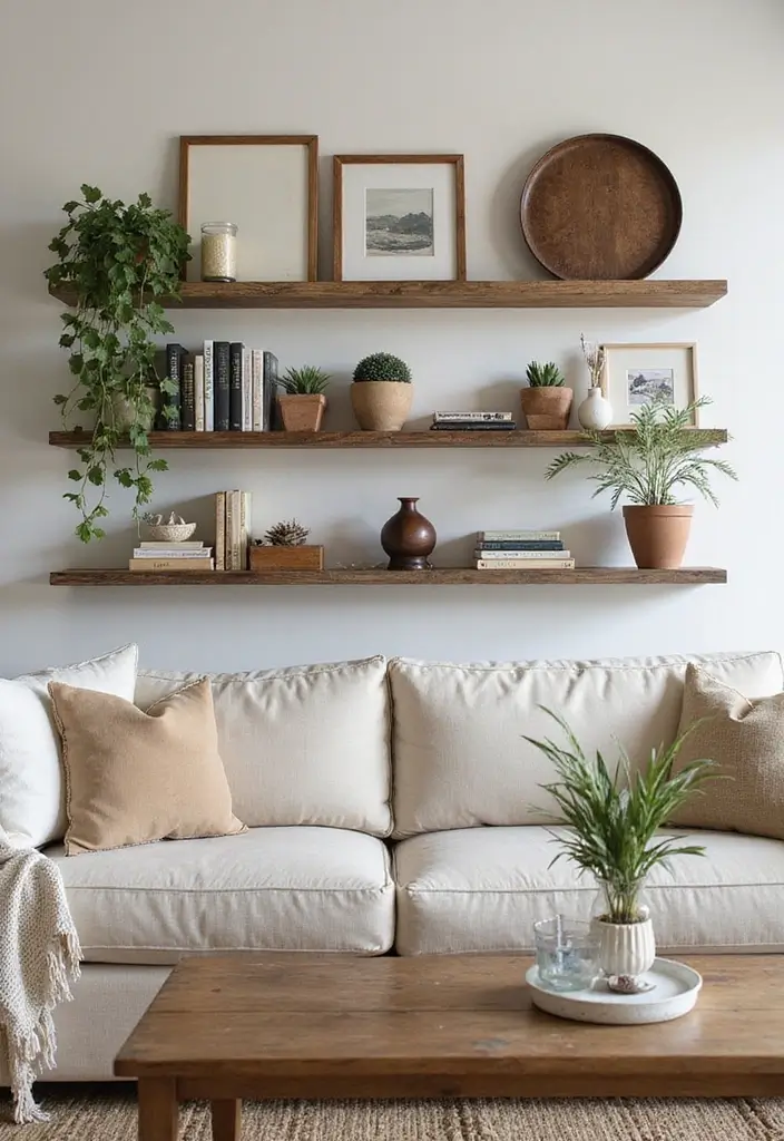 29 Living Room Interieur Landelijk Ideas That Feel Rustic and Cozy - 16. Rustic Wall Shelving