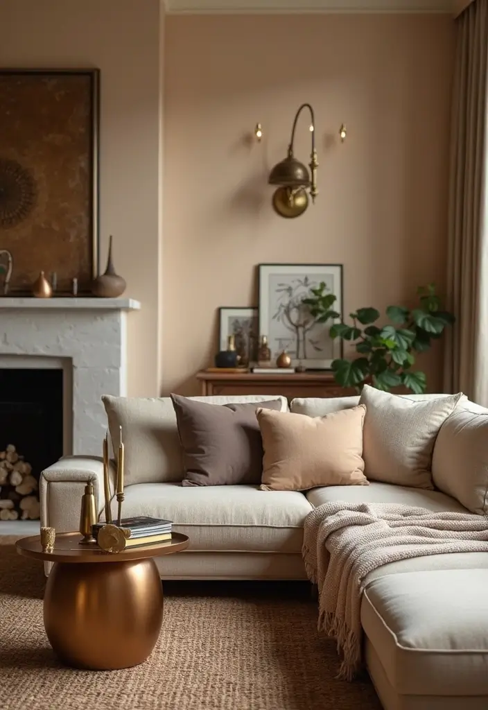 29 Living Room Interieur Landelijk Ideas That Feel Rustic and Cozy - 28. Warm Metallic Accents