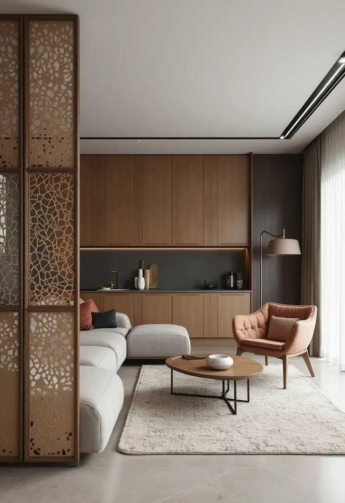 29 Living Room Kitchen Partition Ideas That Create Flow and Function - 11. Divider Screens
