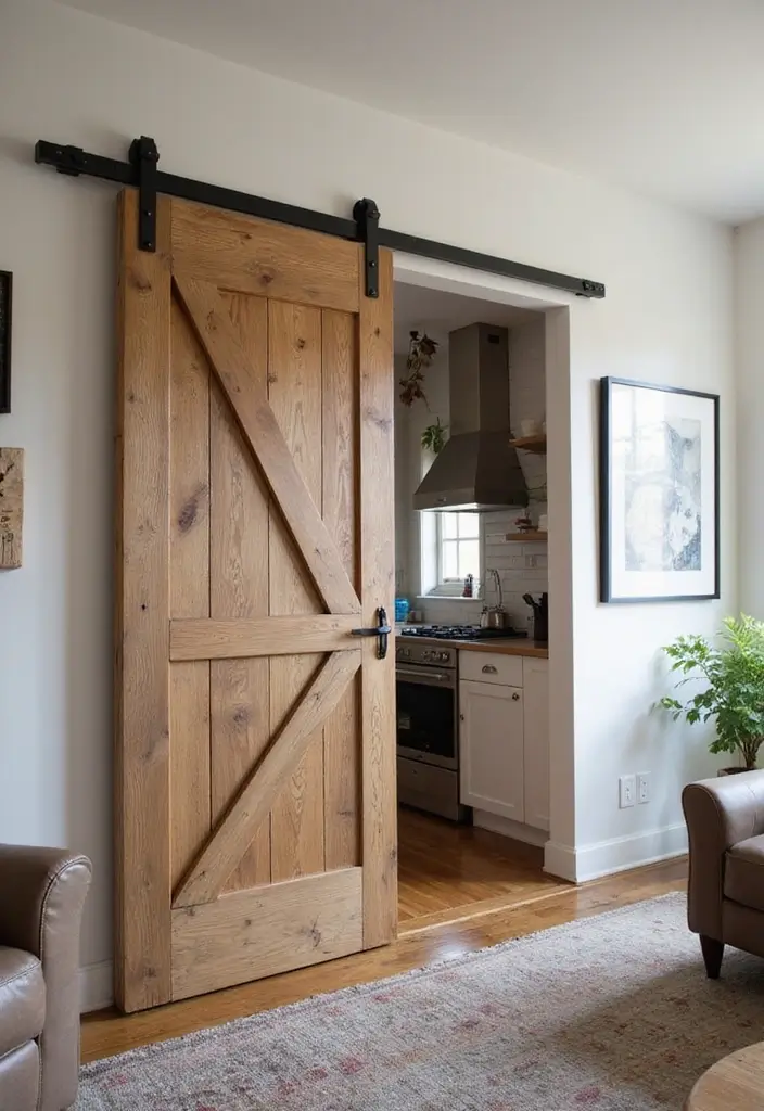 29 Living Room Kitchen Partition Ideas That Create Flow and Function - 13. Sliding Barn Doors
