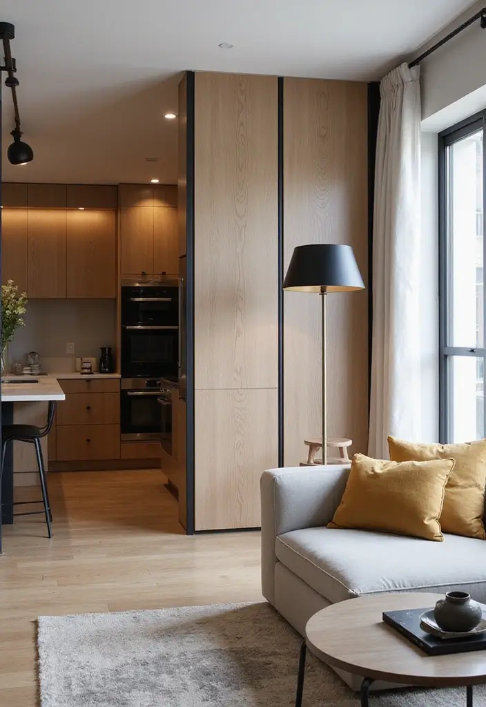 29 Living Room Kitchen Partition Ideas That Create Flow and Function - 19. Customizable Partition Panels