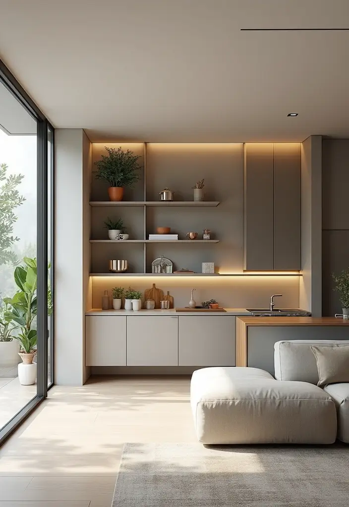 29 Living Room Kitchen Partition Ideas That Create Flow and Function - 2. Open Shelving as Partitions