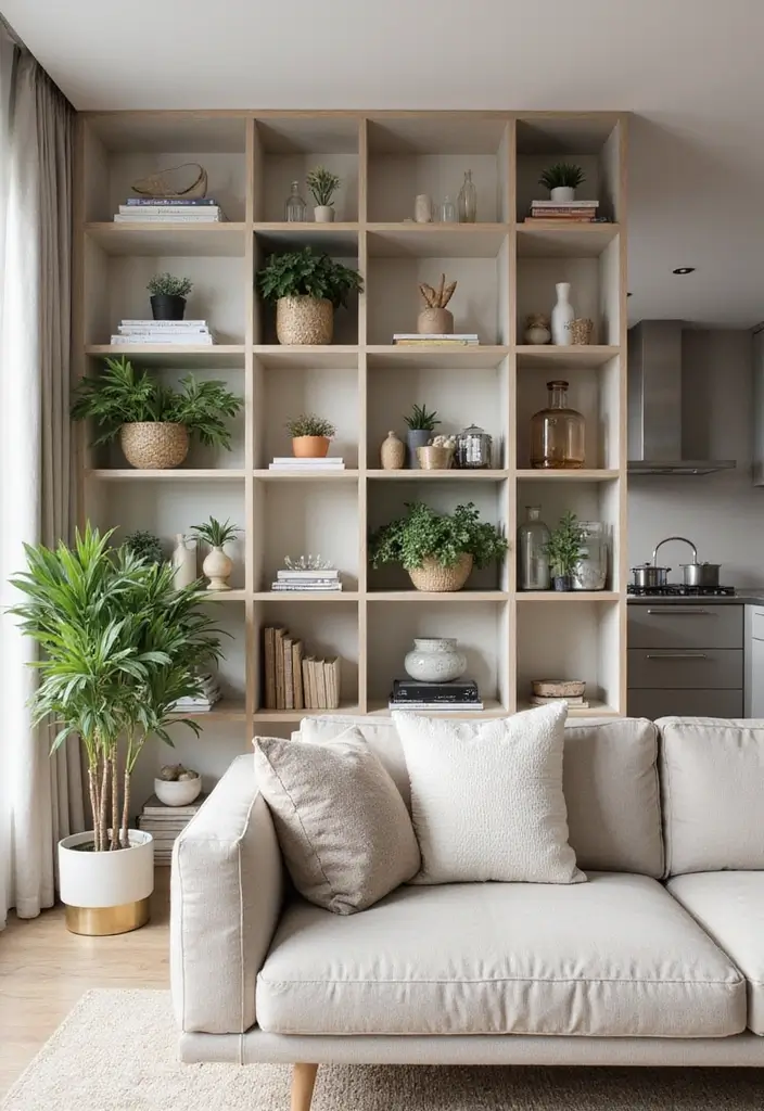 29 Living Room Kitchen Partition Ideas That Create Flow and Function - 25. Hollow Core Shelving