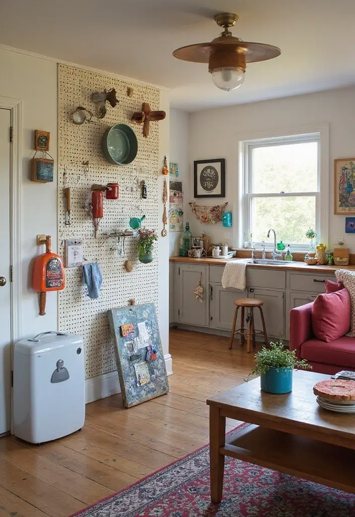 29 Living Room Kitchen Partition Ideas That Create Flow and Function - 27. Playful Pegboards