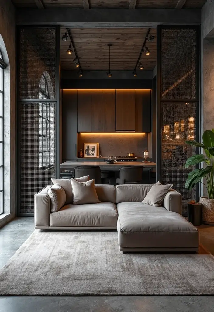 29 Living Room Kitchen Partition Ideas That Create Flow and Function - 7. Metal Grille Partitions