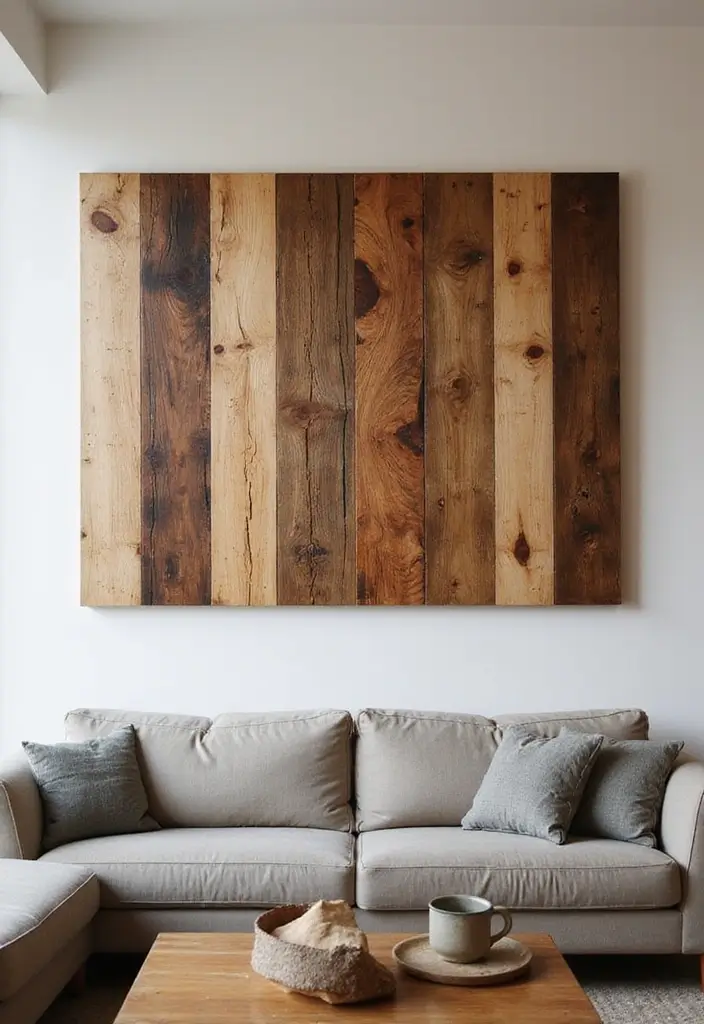 29 Living Room Wall Art Ideas That Elevate Your Decor - 1. Reclaimed Wood Art Pieces