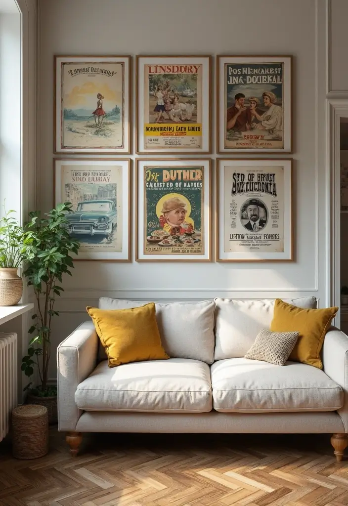 29 Living Room Wall Art Ideas That Elevate Your Decor - 11. Vintage Posters