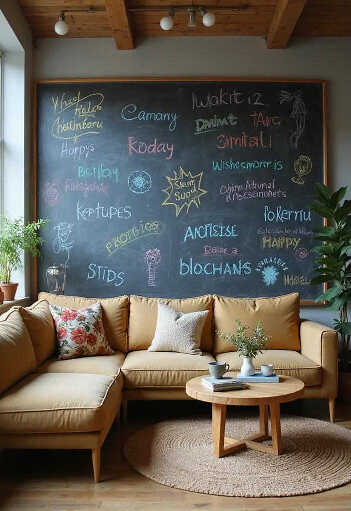 29 Living Room Wall Art Ideas That Elevate Your Decor - 12. Interactive Chalkboard Art