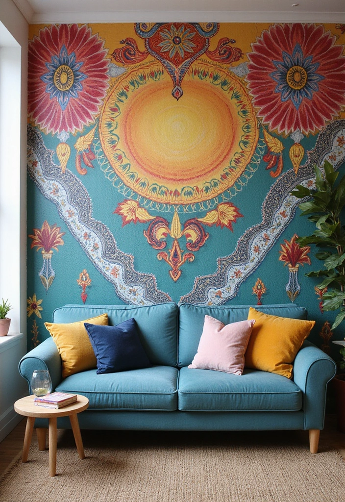 29 Living Room Wall Art Ideas That Elevate Your Decor - 16. Hand-Painted Mural