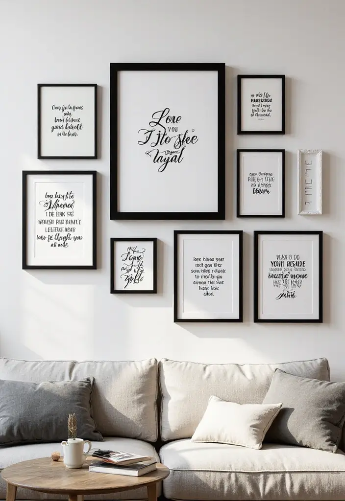 29 Living Room Wall Art Ideas That Elevate Your Decor - 20. Creative Framed Quotes