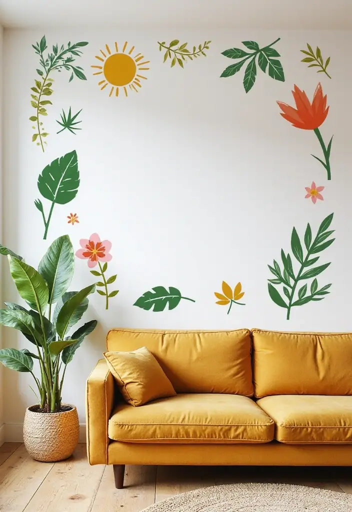 29 Living Room Wall Art Ideas That Elevate Your Decor - 6. Eco-Friendly Wall Decals