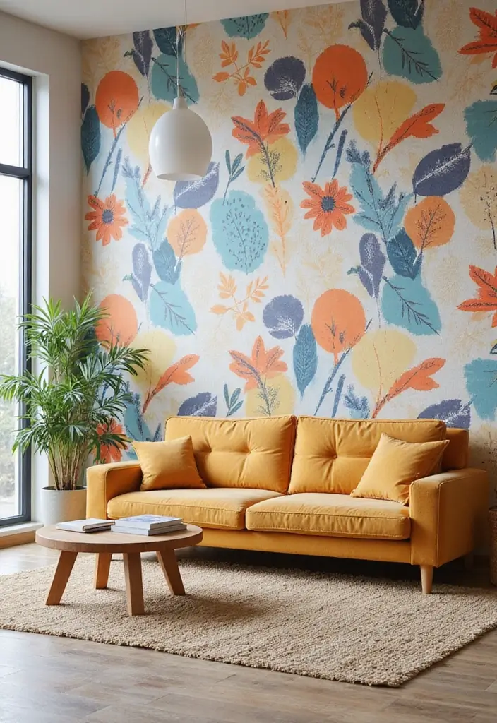 29 Living Room Wallpapering Ideas Modern and Minimal - 18. Creative Use of Removable Wallpaper