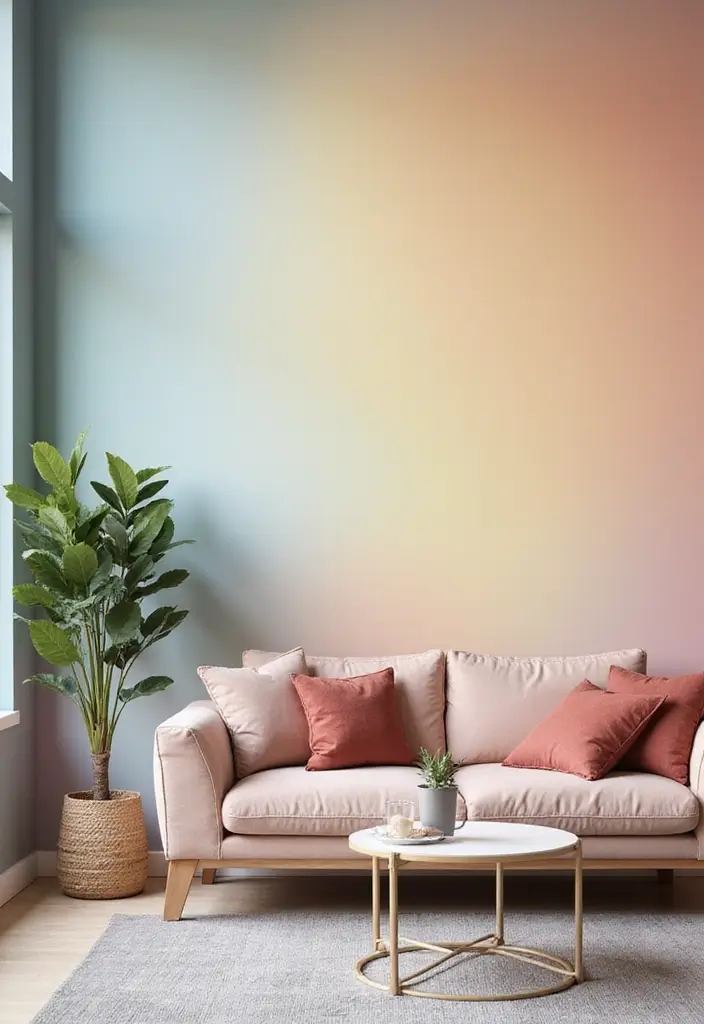 29 Living Room Wallpapering Ideas Modern and Minimal - 20. Radiant Ombre Effects