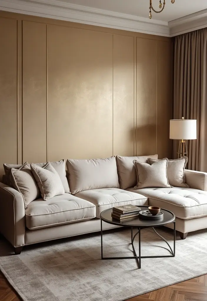 29 Living Room Wallpapering Ideas Modern and Minimal - 23. Metallic Accents