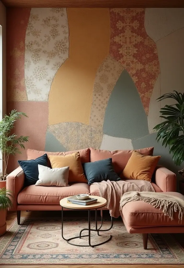 29 Living Room Wallpapering Ideas Modern and Minimal - 24. Creative Patchwork Designs