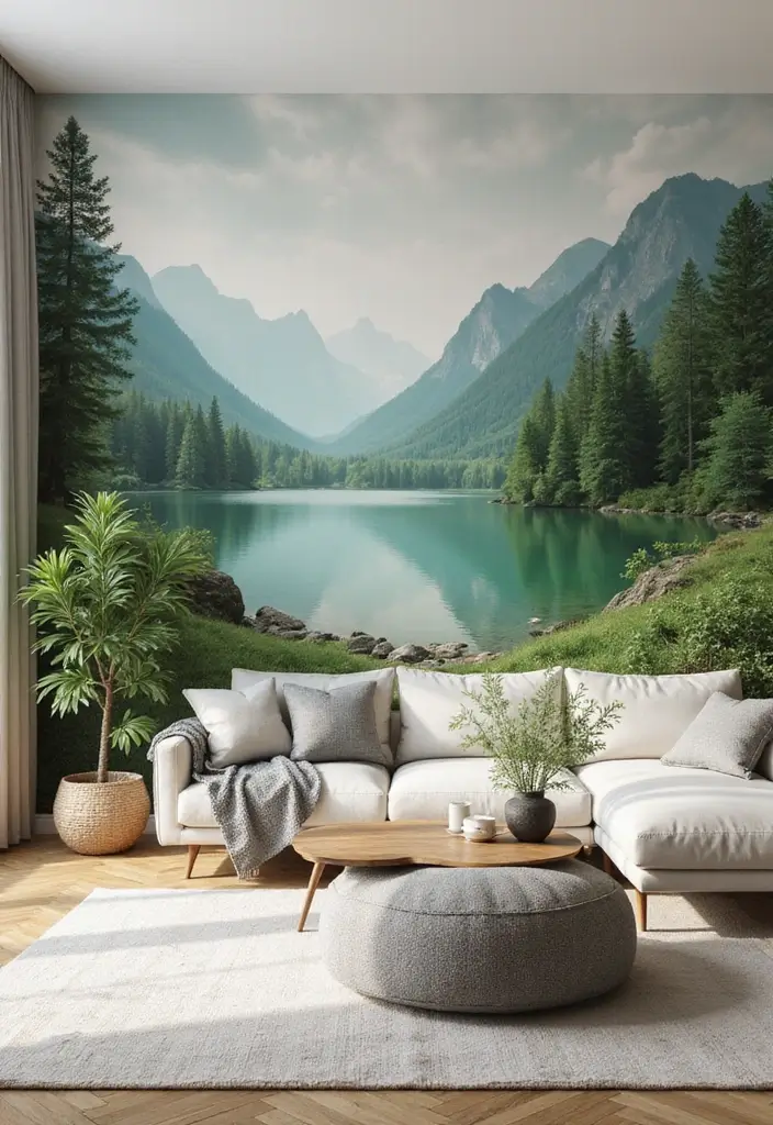 29 Living Room Wallpapering Ideas Modern and Minimal - 3. Eco-Friendly Mural Magic