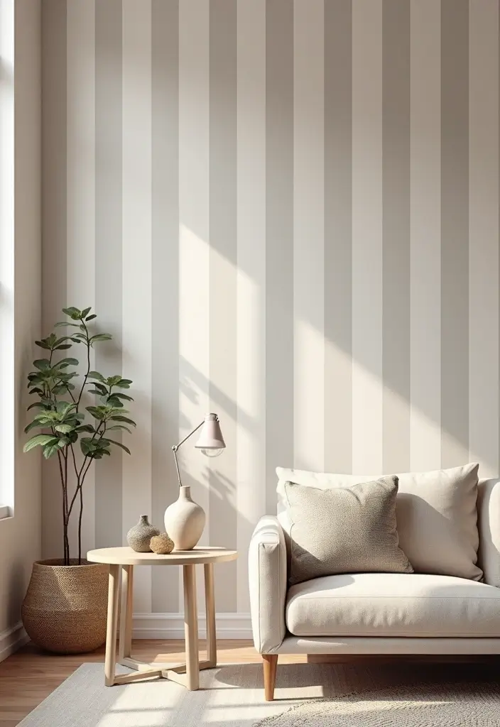 29 Living Room Wallpapering Ideas Modern and Minimal - 9. Subtle Stripes for Elevation