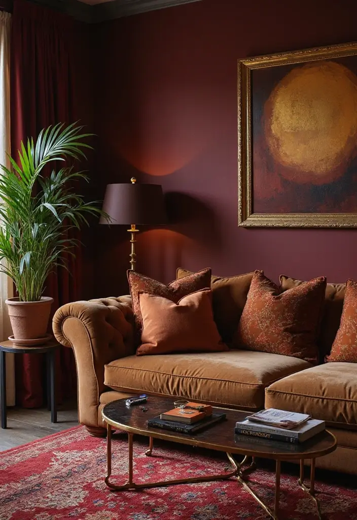 29 Living Room With Brown Sofa Ideas That Feel Cozy and Timeless - 19. Sophisticated Glam with Gold Accents