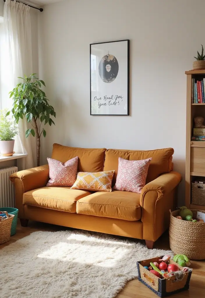 29 Living Room With Brown Sofa Ideas That Feel Cozy and Timeless - 7. Family-Friendly Fun with Playful Colors