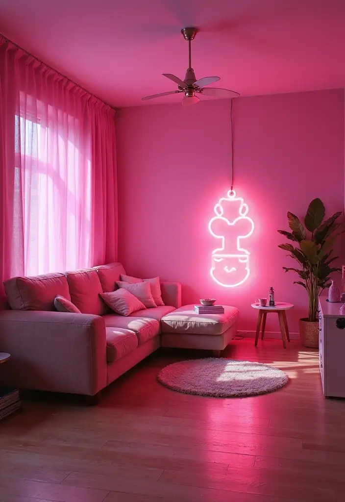 29 Pink Living Room Decor Ideas That Are Playful and Chic - 10. Pink Lighting Fixtures for a Warm Glow
