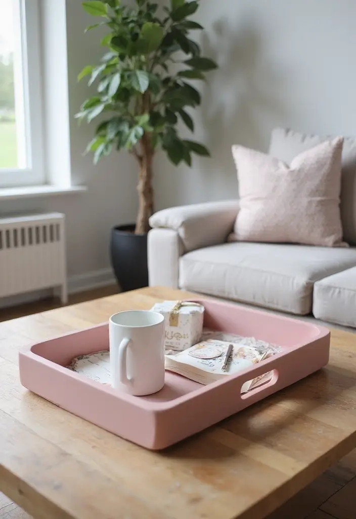 29 Pink Living Room Decor Ideas That Are Playful and Chic - 16. Pink Decorative Trays for Stylish Organization