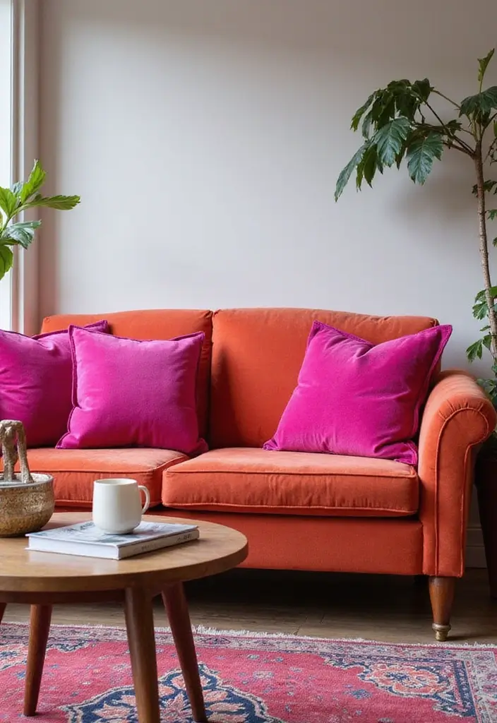 29 Pink Living Room Decor Ideas That Are Playful and Chic - 17. Pink Statement Pillows for Impact