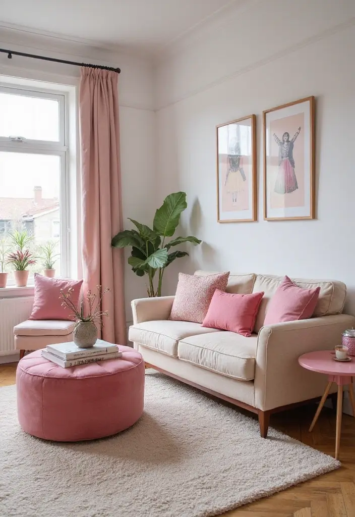 29 Pink Living Room Decor Ideas That Are Playful and Chic - 21. Pink Accent Furniture for a Unique Twist