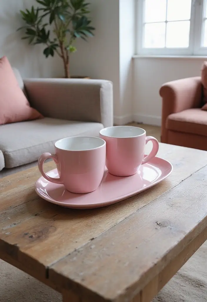 29 Pink Living Room Decor Ideas That Are Playful and Chic - 24. Pink Coffee Mugs for a Fun Touch