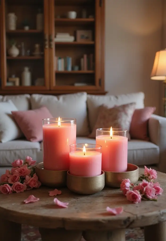 29 Pink Living Room Decor Ideas That Are Playful and Chic - 25. Pink Candles for a Romantic Ambiance