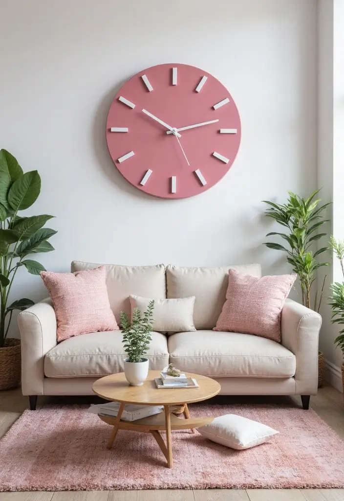 29 Pink Living Room Decor Ideas That Are Playful and Chic - 27. Pink Wall Clocks for Functional Decor