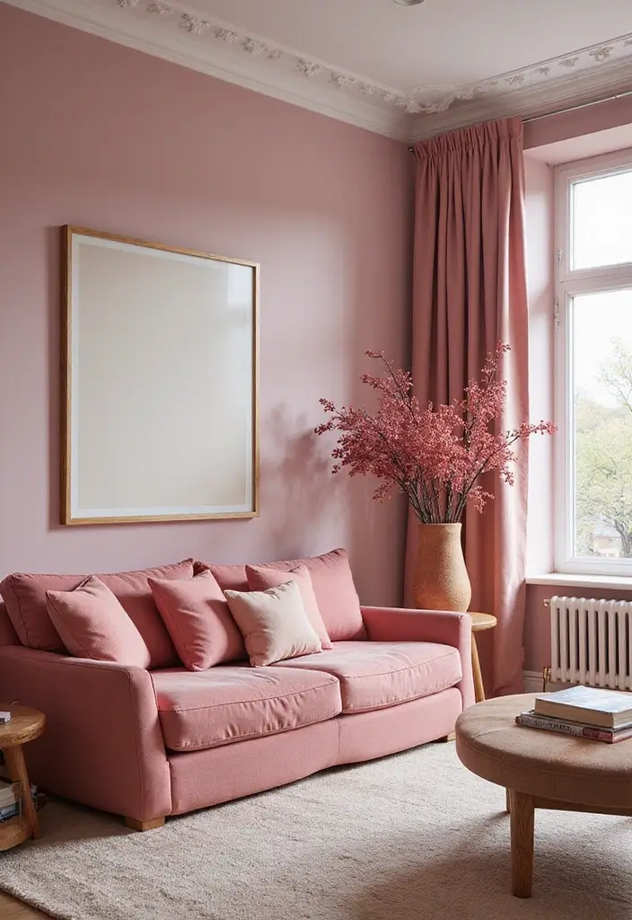 29 Pink Living Room Decor Ideas That Are Playful and Chic - 29. Pink Themed Seasonal Decor