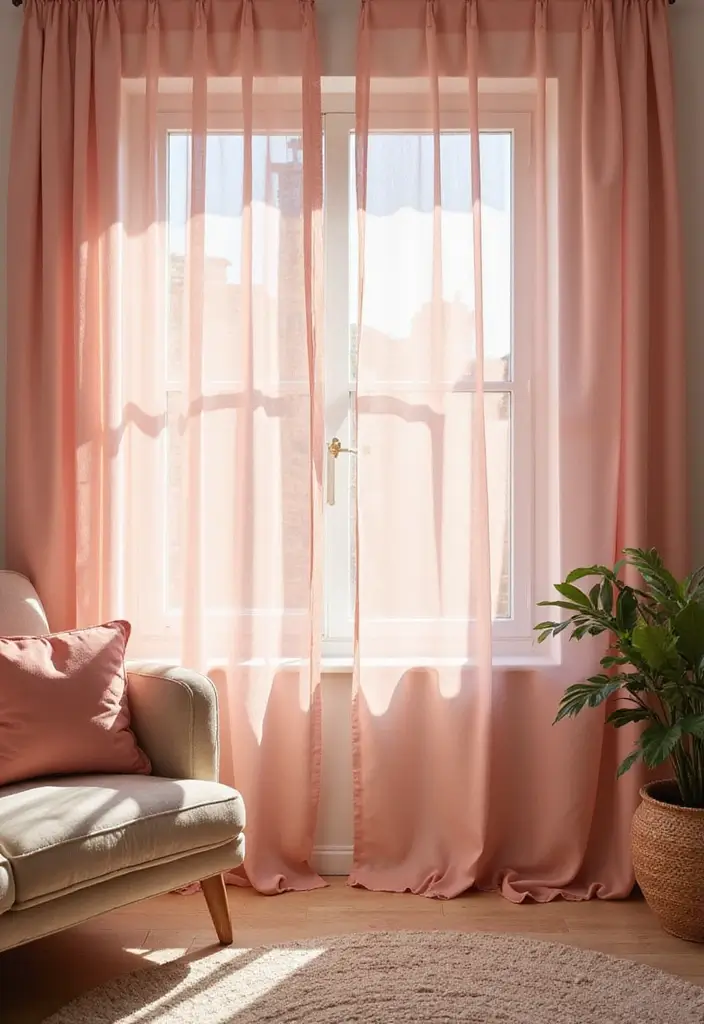 29 Pink Living Room Decor Ideas That Are Playful and Chic - 4. Pink Curtains to Soften the Space
