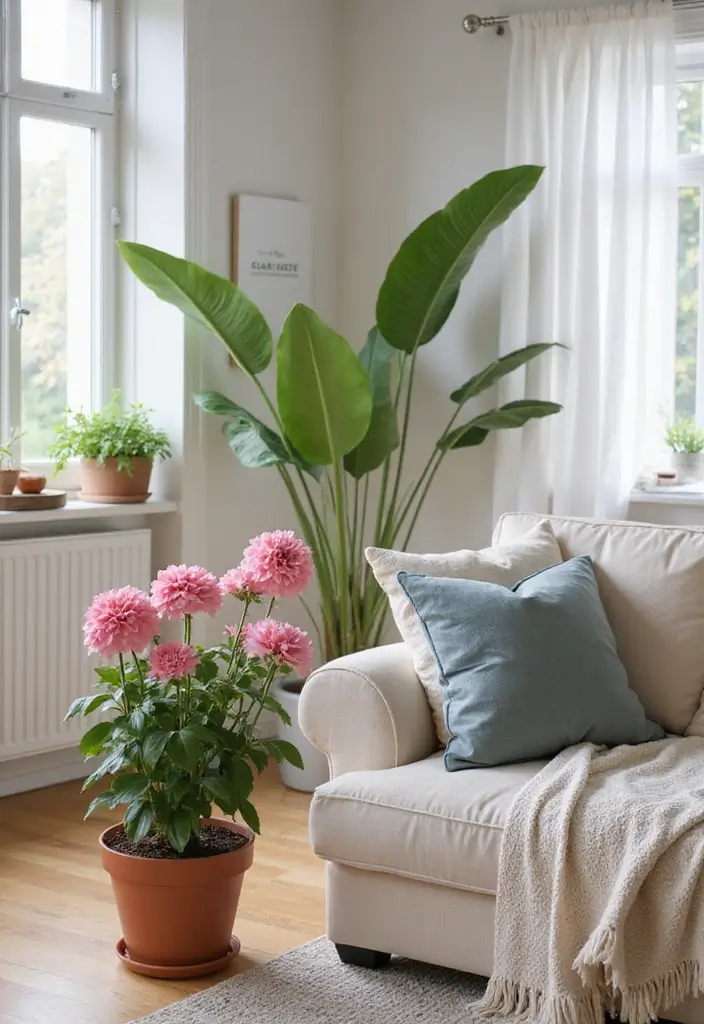 29 Pink Living Room Decor Ideas That Are Playful and Chic - 8. Pink Plants for a Fresh Look