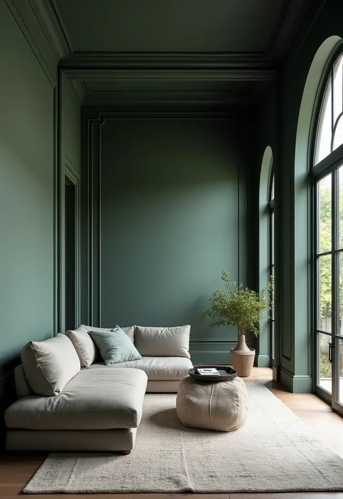 29 Sage Green and Black Living Room Ideas That Look Modern and Moody - 12. Using Architectural Elements