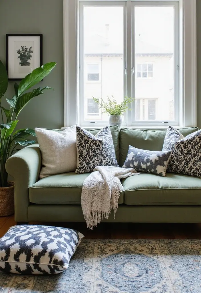 29 Sage Green and Black Living Room Ideas That Look Modern and Moody - 14. Playful Patterns