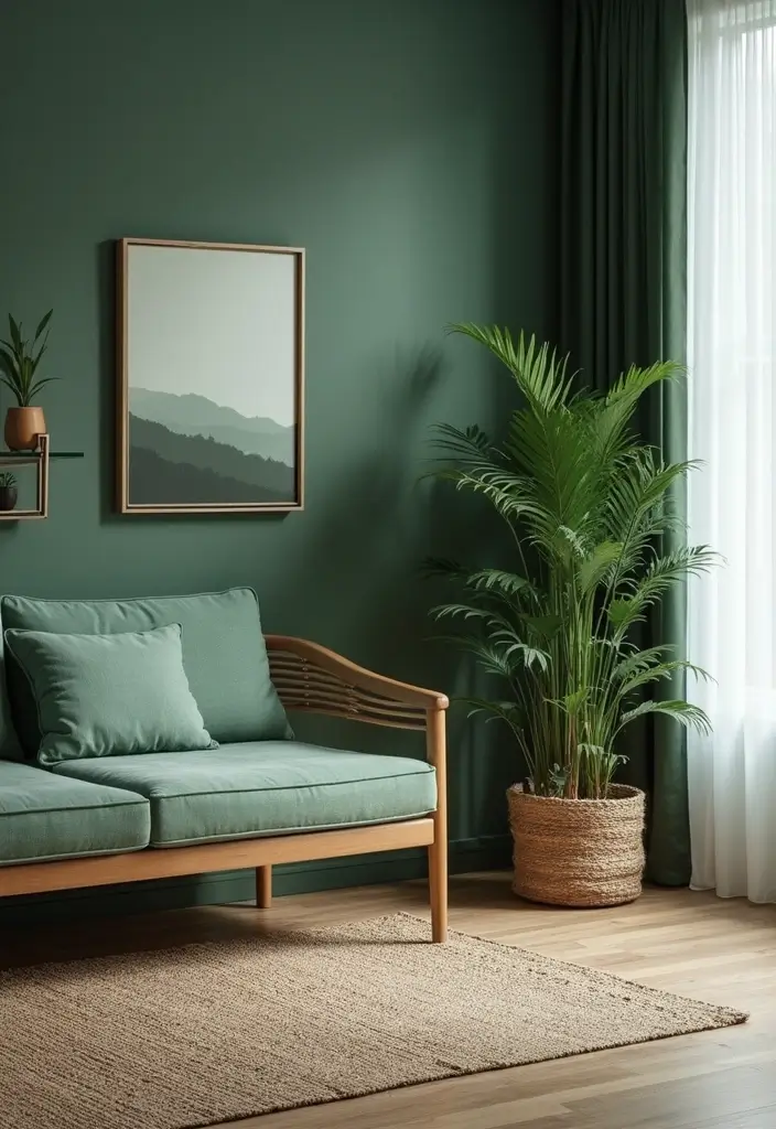 29 Sage Green and Black Living Room Ideas That Look Modern and Moody - 16. Embracing Nature with Biophilic Design